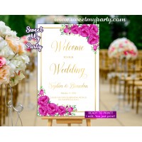 Pink Welcome Sign,Gold Wedding Welcome sign,(117w)